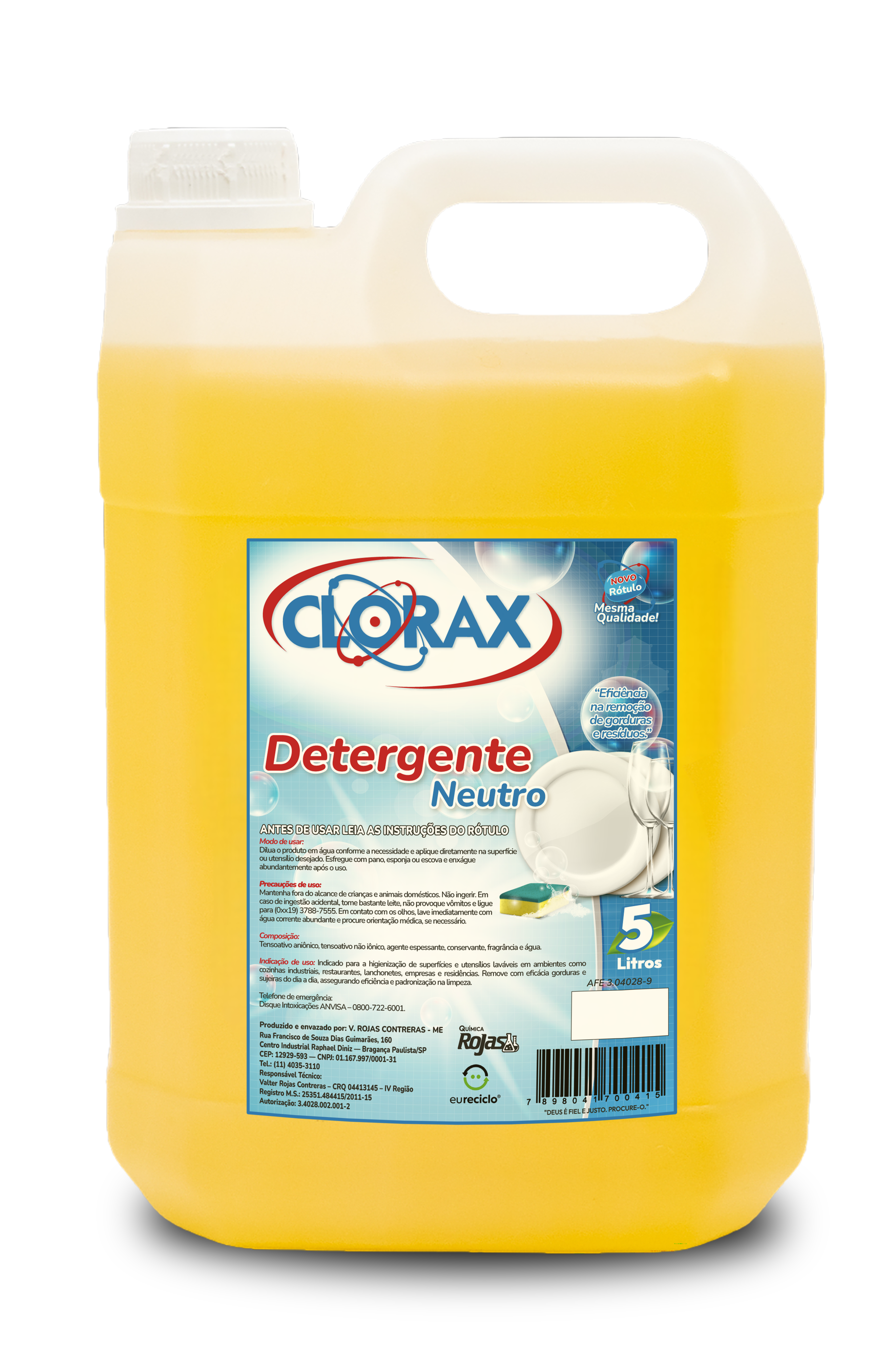 Garrafa de 5L do produto Detergente